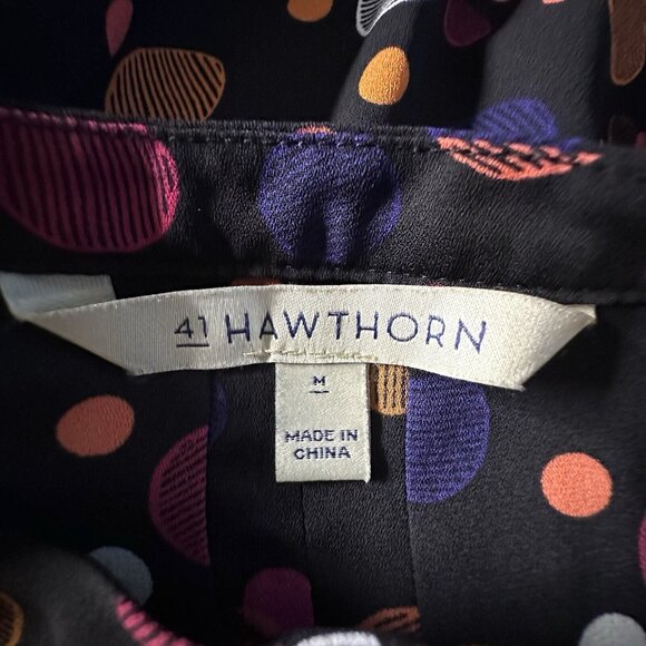 41 Hawthorn Boho Blouse M Sleeveless Black Orange Red Polka Dots Pleated V-Neck - Picture 6 of 7